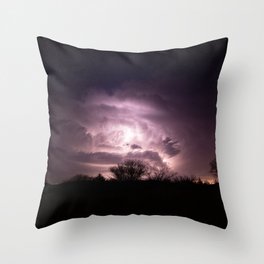 Inner Glow - Lightning Illuminates Storm Cloud as Stars Twinkle Above at Night in Oklahoma Throw Pillow