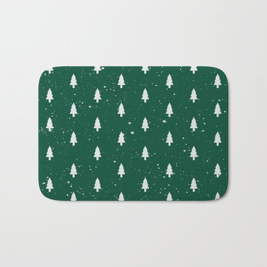 Christmas Trees Pattern Green Bath Mat