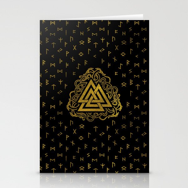 Gold Valknut Symbol on Runes Pattern Stationery Cards