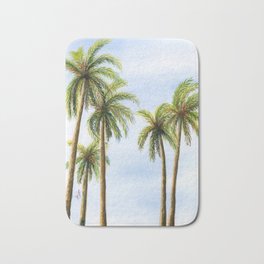 Tropical Florida Palm Trees Bath Mat | Waterstrokesart, Sunnyday, Palmtrees, Watercolor, Beachvibes, Tropical, Coconutpalm, Beach, Greentrees, Bluesky 