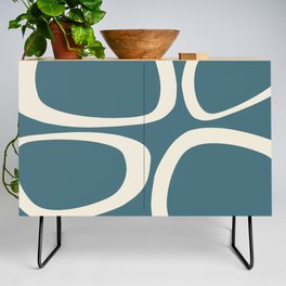 Mid Century Modern Funky Ovals Pattern Teal and Cream Credenza