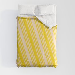 [ Thumbnail: Bisque & Yellow Colored Lined/Striped Pattern Comforter ]