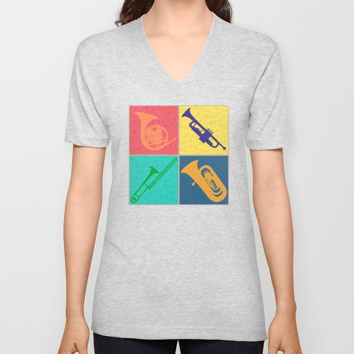 Brass Section Tshirt Pop Art Colorful Four Square Design V Neck T Shirt by  Phoxy Design