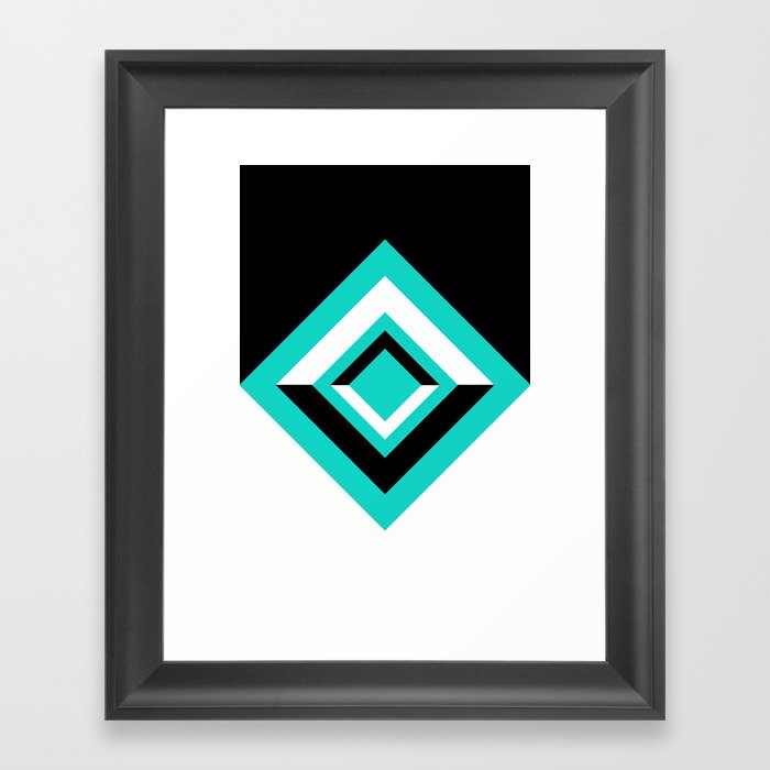 Teal Black and White Diamond Shapes Digital Illustration - Artwork Framed Art Print