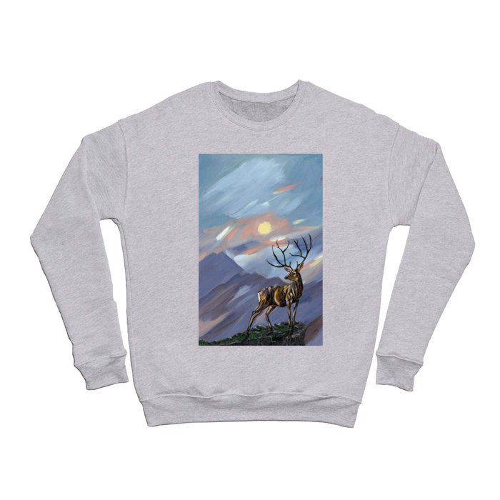 Stag on the mountain by moonlight - Abstract painting. Collaboration with Rachel Radford Crewneck Sweatshirt