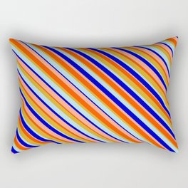 [ Thumbnail: Eye-catching Red, Goldenrod, Powder Blue, Blue, and Light Salmon Colored Lined/Striped Pattern Rectangular Pillow ]