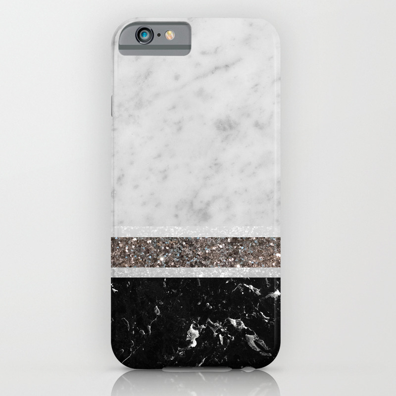 White And Black Marble Silver Glitter Stripe Glam 1 Minimal