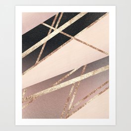 Rose Gold Blush Black Geometric Stripe Glam #1 #geo #decor #art #society6 Art Print