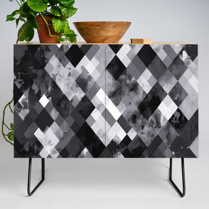 graphic design pixel geometric square pattern abstract background in black and white Credenza