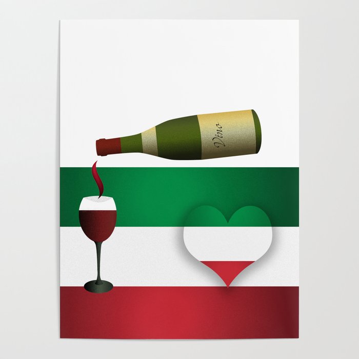 Italian Flag, Heart and Red Wine Poster