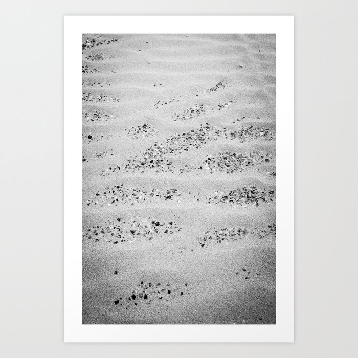 Rocks on the beach - black and white sand and pebbles - texture and pattern - travel photography Art Print