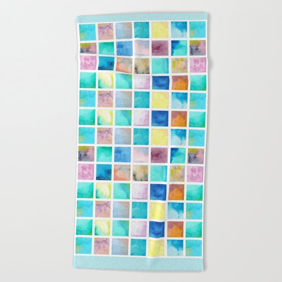 Watercolor pattern Squares . Beach Towel