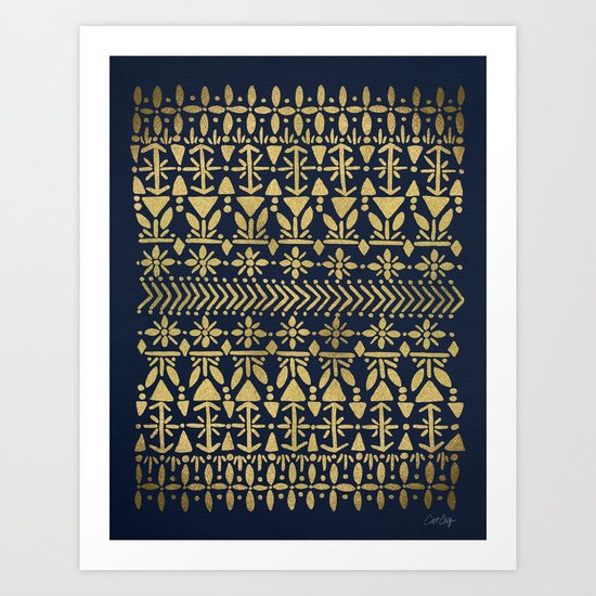 Norwegian Pattern – Gold on Navy Art Print