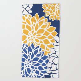 Flower Blooms, Blue and Yellow Beach Towel