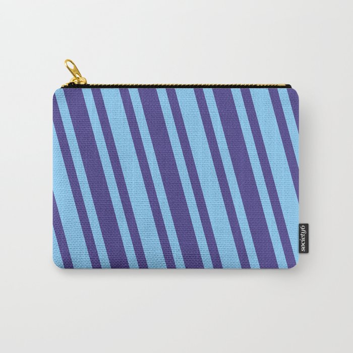 Dark Slate Blue and Light Sky Blue Colored Lines Pattern Carry-All Pouch