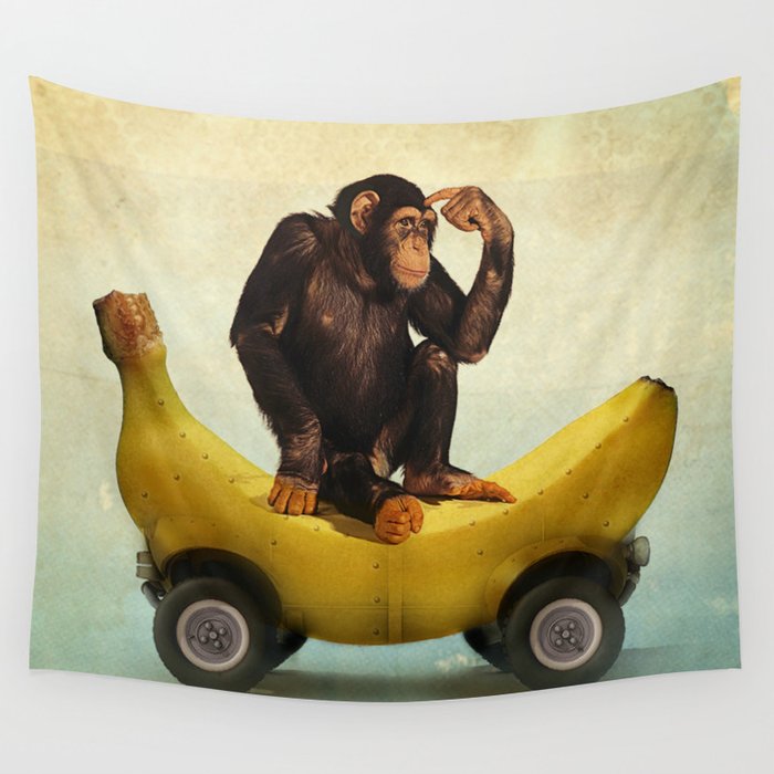 Chimp my Ride Wall Tapestry