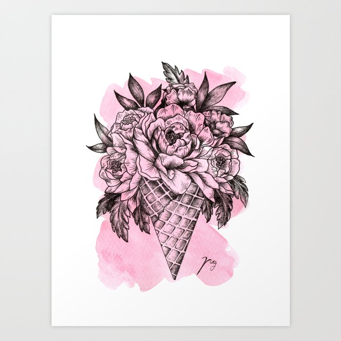 Floral Ice Cream Pink Art Print