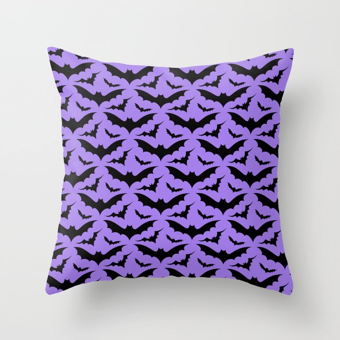 Purple and Black Bats Throw Pillow