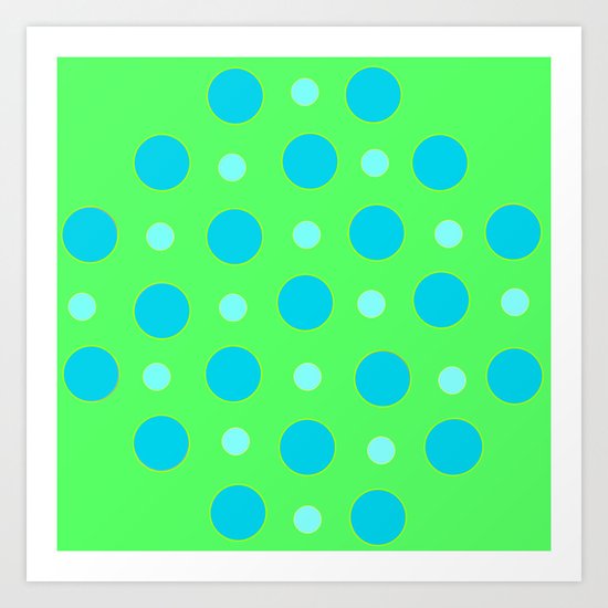 Blue and Green Dizzy Dots Art Print