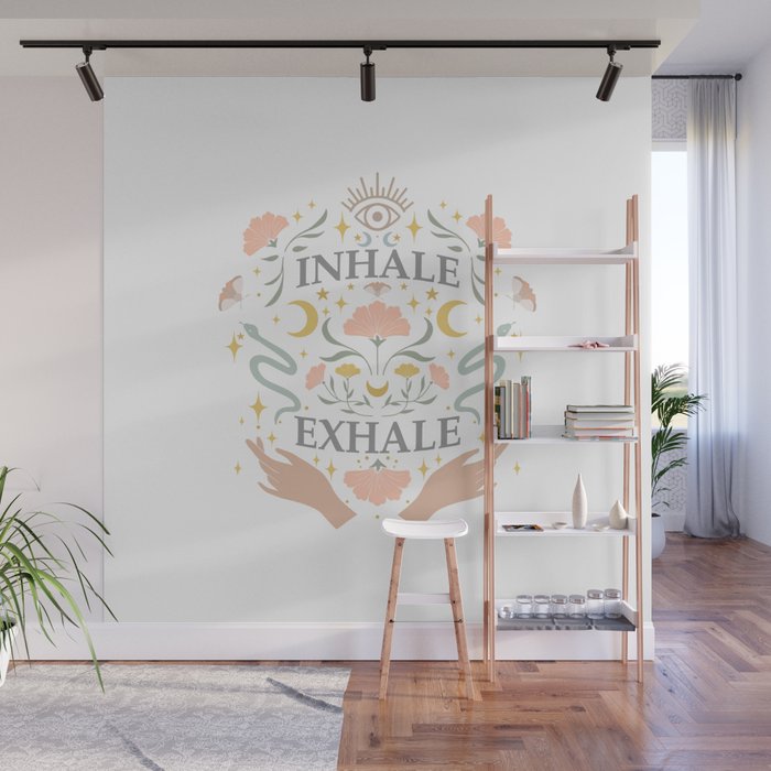 Breathe, inhale exhale yogi zen master poster white Wall Mural