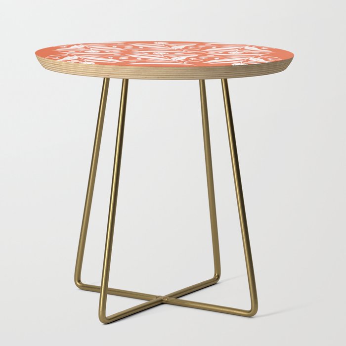 Coral and white modern floral art  Side Table