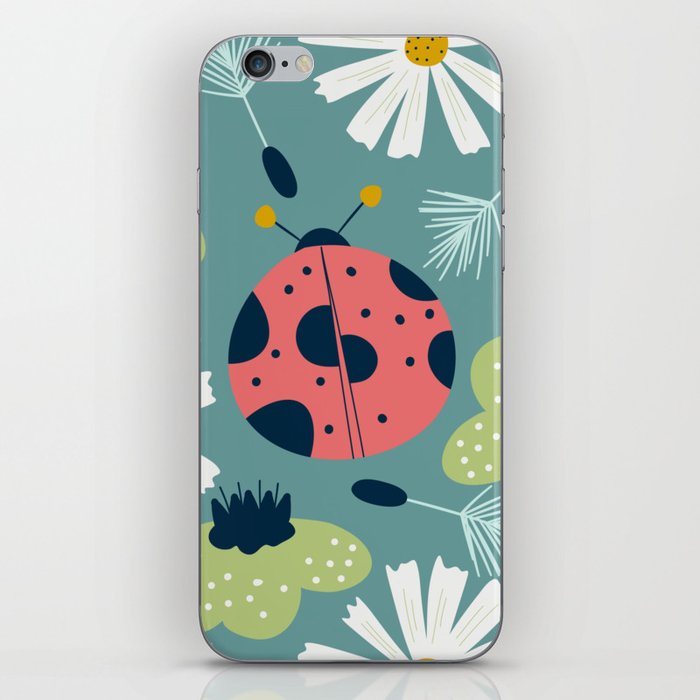 Spring seamless pattern with ladybug and flower iPhone Skin