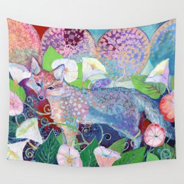 Little Fox in Field of Flowers Wall Tapestry