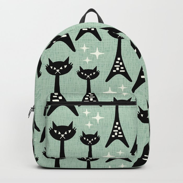 Retro Mid Century Modern Cat Pattern 723 Mint Green Backpack