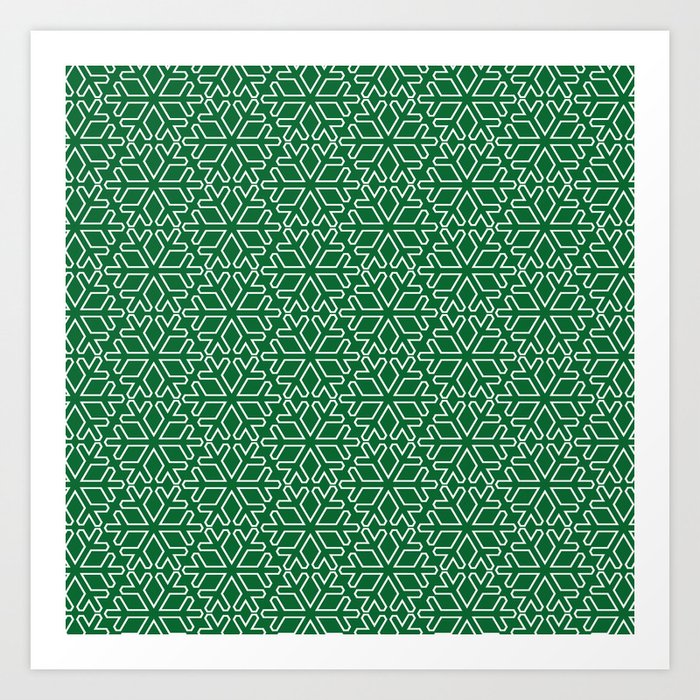 Green snowflakes modern pattern Art Print
