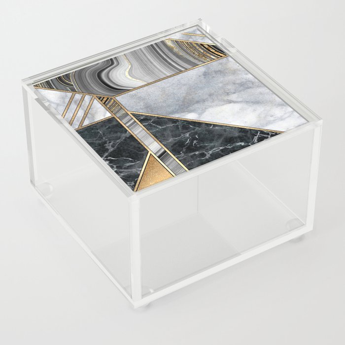 Art Deco Black + Gold + White Marble Geometry Acrylic Box