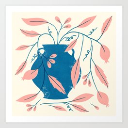 Quirky Flowers in a Vase - Blue Art Print
