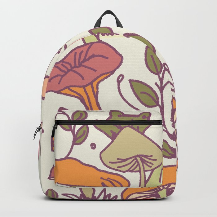 Mushroom and cute frog wild cottage core foraging vintage aesthetic pattern Backpack