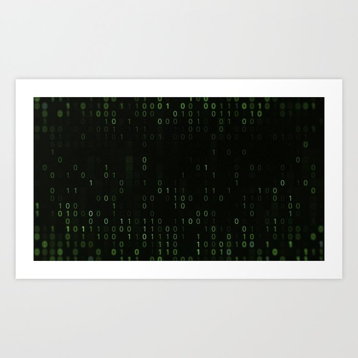 Green background of matrix with binary code Art Print by MediaWhaleShop ...