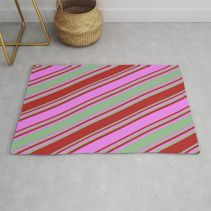 Dark Sea Green, Red, and Violet Colored Stripes Pattern Rug