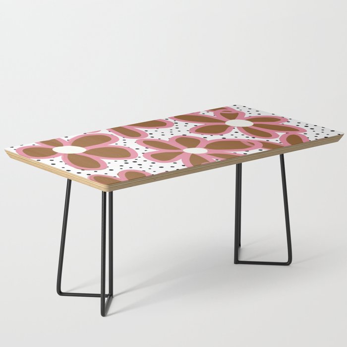 70s Groovy Flowers in Tan Brown and Pink Coffee Table