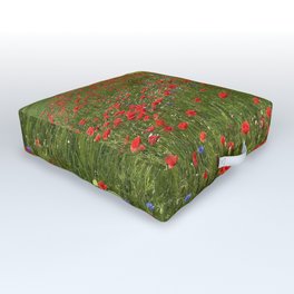 Landscape with Red Poppies Outdoor Floor Cushion | Redpoppies, Photo, Outdoor, Fieldofflowers, Bluesky, Summer, Landscape, Color, Field, Digital Manipulation 