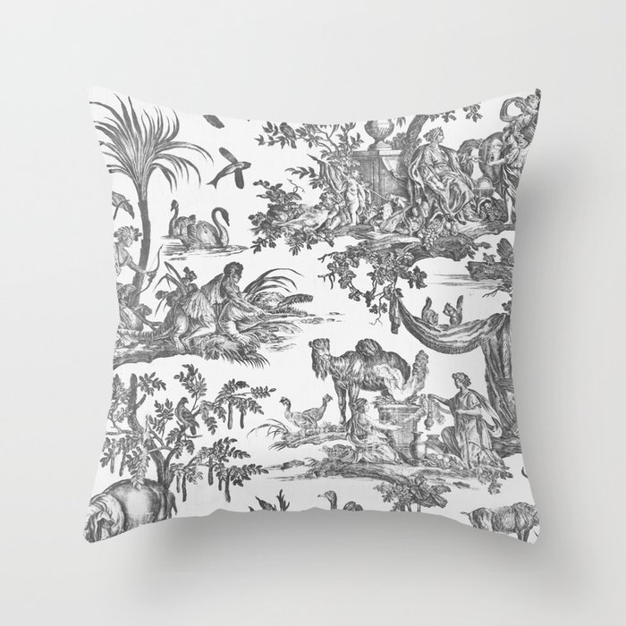 Black and White Antique French Toile Chinoiserie Throw Pillow