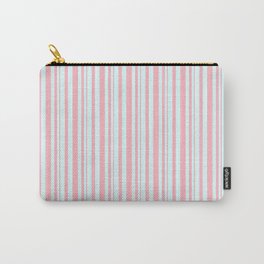 [ Thumbnail: Light Cyan and Light Pink Colored Striped Pattern Carry-All Pouch ]