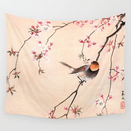 Peach Tree Robin Wall Tapestry