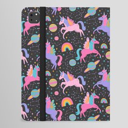 Space Unicorns - Neon Rainbow on Black iPad Folio Case