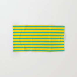 [ Thumbnail: Light Sea Green and Yellow Colored Stripes Pattern Hand & Bath Towel ]