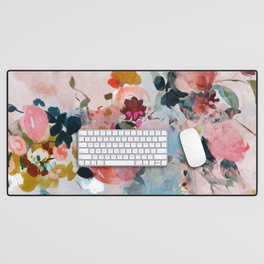 floral bloom abstract painting Desk Mat | Soft, Watercolor, Oil, Digital, Large, Blush, Spring, Summer, Pastel, Painting 