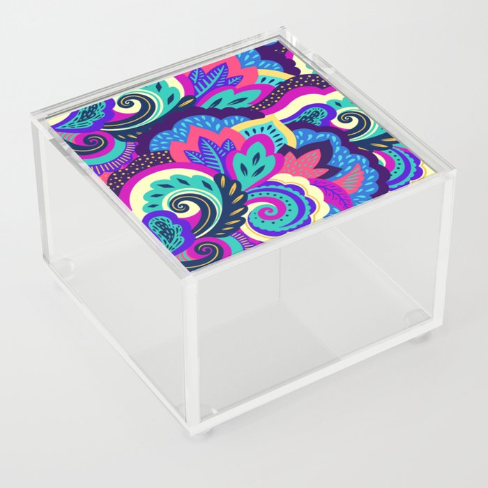 Cool Palette Neon Abstract Tropical Jungle Print Acrylic Box