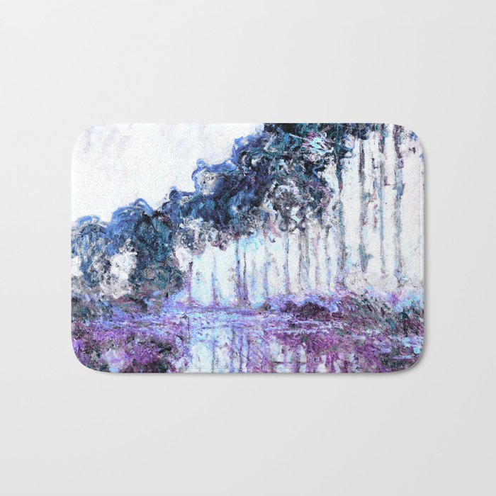 Monet : Poplars Lavender Periwinkle Deep Blue Bath Mat