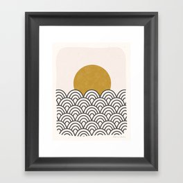 Sun + Waves Ochre Black Framed Art Print