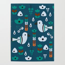 Little birds, flowers and fruits Poster