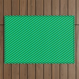 [ Thumbnail: Cyan & Green Colored Stripes/Lines Pattern Outdoor Rug ]