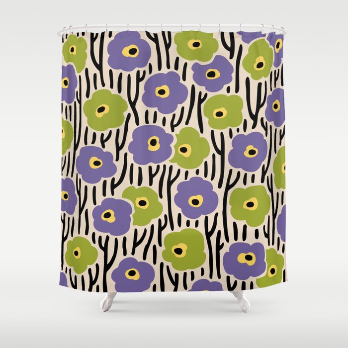 Wild Flowers Pattern Purple and Green Shower Curtain