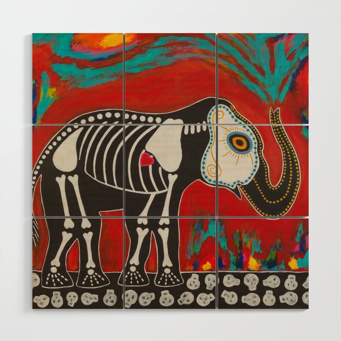 Day of the Dead Elephant Wood Wall Art