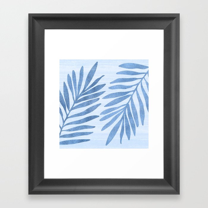 Cool Blue Coastal Palm Fronds Framed Art Print